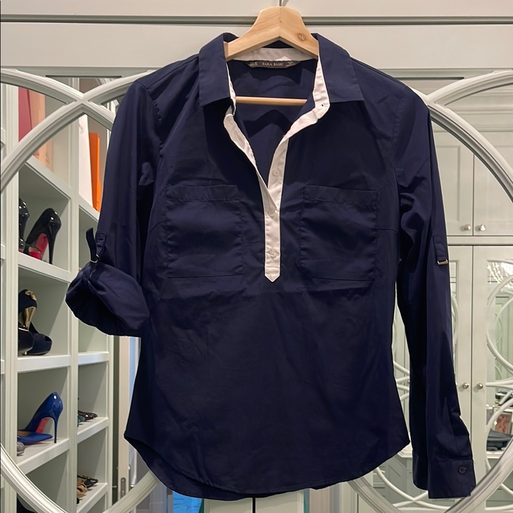 Zara Navy Blue Button Down Shirt